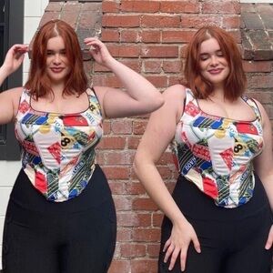 Miaou Campbell Satin Corset Top in Figaro Print Medium